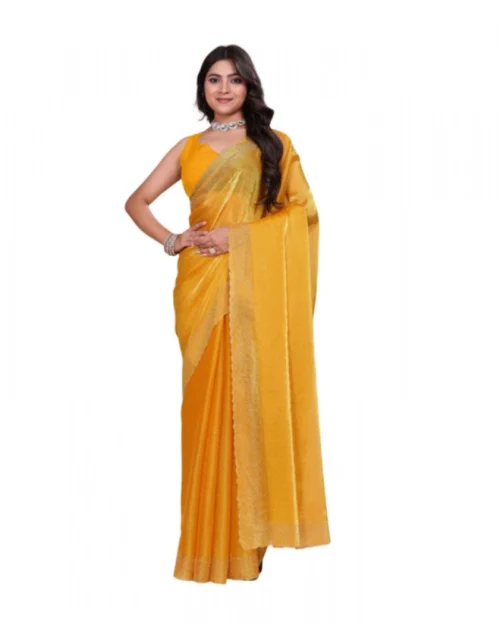 Generic Women's Jimmy choo Embellished Bollywood Saree With Unstitched Blouse 5.5Mtr (Mustard)