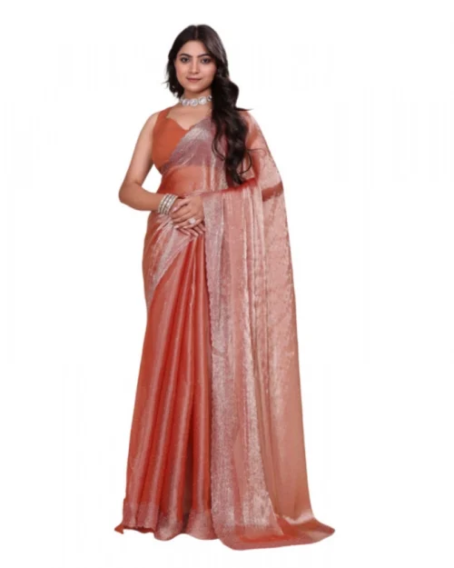 Generic Women's Jimmy choo Embellished Bollywood Saree With Unstitched Blouse 5.5Mtr (Orange)