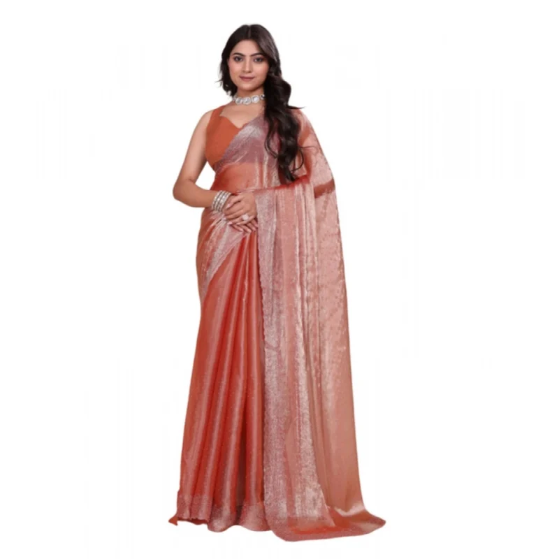 BSB178-SAZYYYmych-2-Orng-Main-1000x1000-1.webp Generic Women's Jimmy choo Embellished Bollywood Saree With Unstitched Blouse 5.5Mtr (Orange)