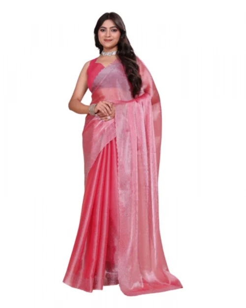 Generic Women's Jimmy choo Embellished Bollywood Saree With Unstitched Blouse 5.5Mtr (Pink)