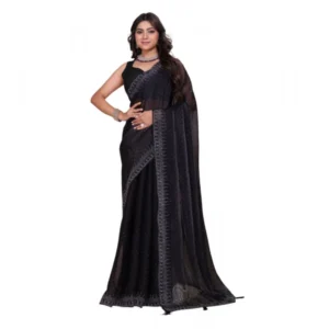 BSB178-SAZYYYmych-3-Blk-Main-1000x1000-1.webp Generic Women's Jimmy choo Embellished Bollywood Saree With Unstitched Blouse 5.5Mtr (Black)