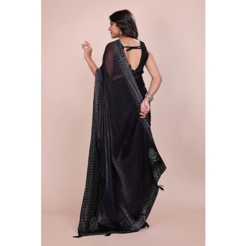 BSB178-SAZYYYmych-3-Blk-Other1-1000x1000-1.webp Generic Women's Jimmy choo Embellished Bollywood Saree With Unstitched Blouse 5.5Mtr (Black)