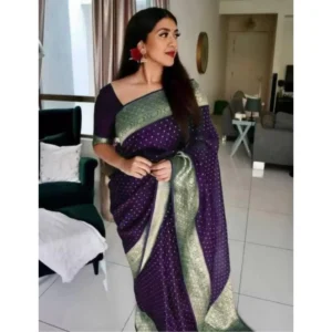 BSB233-SASYYYH-4012-PUR-Main-1000x1000-1.webp Generic Women's Litchi silk Printed Saree With Unstitched Blouse (Purple)