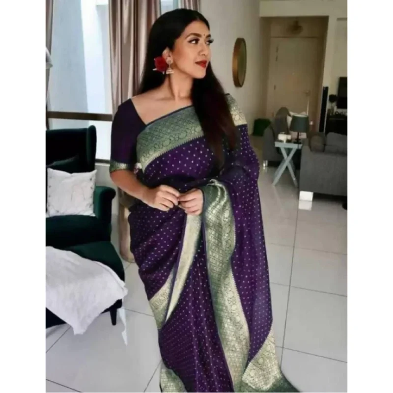BSB233-SASYYYH-4012-PUR-Main-1000x1000-1.webp Generic Women's Litchi silk Printed Saree With Unstitched Blouse (Purple)