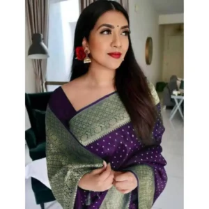 BSB233-SASYYYH-4012-PUR-Other1-1000x1000-1.webp Generic Women's Litchi silk Printed Saree With Unstitched Blouse (Purple)
