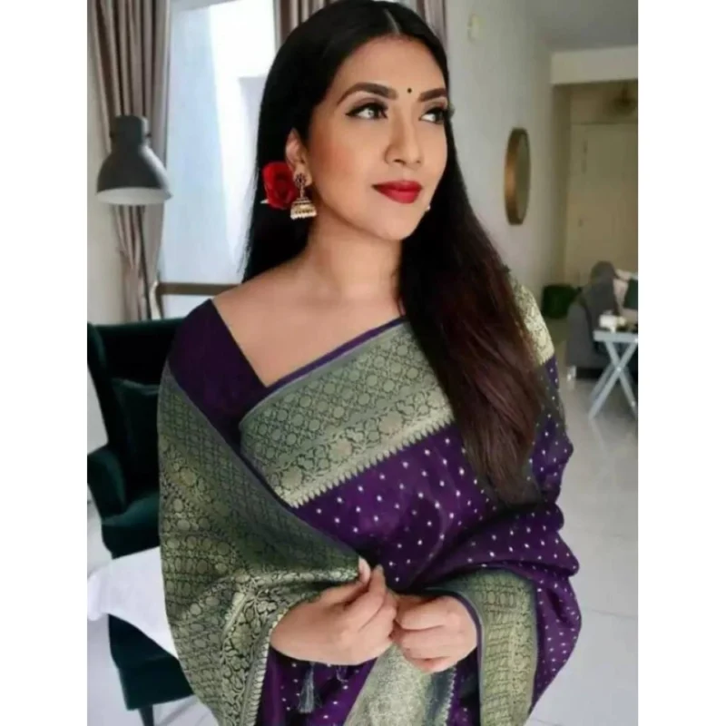 BSB233-SASYYYH-4012-PUR-Other1-1000x1000-1.webp Generic Women's Litchi silk Printed Saree With Unstitched Blouse (Purple)