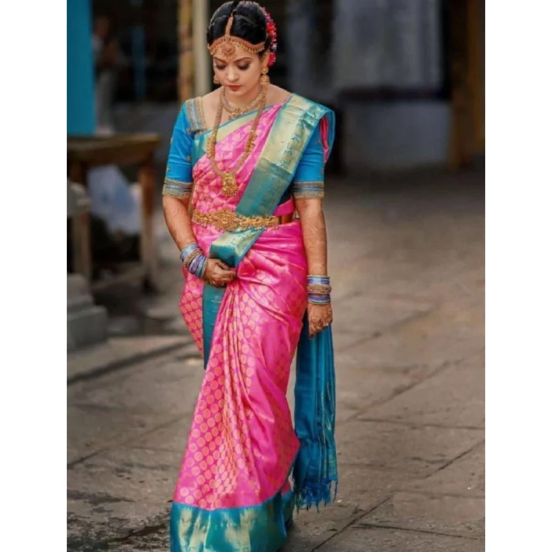 BSB233-SASYYYH-4014-PINK-Main-1000x1000-1.webp Generic Women's Litchi silk Printed Saree With Unstitched Blouse (Pink)