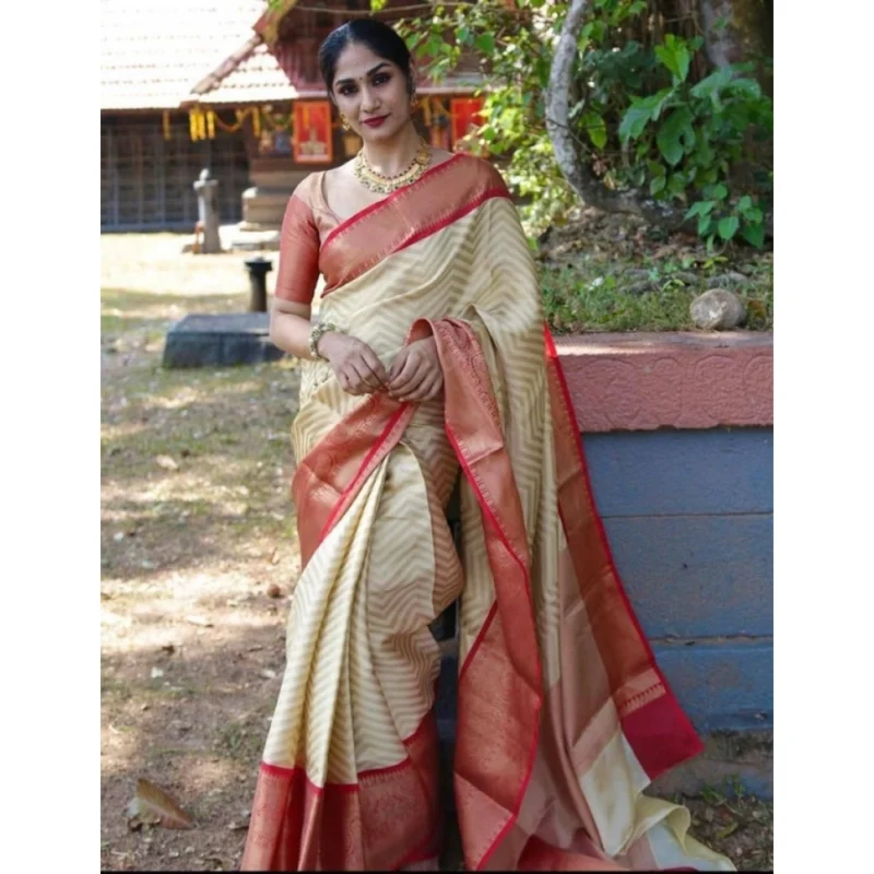 BSB233-SASYYYH-4016-BEIGE-Main-1000x1000-1.webp Generic Women's Litchi silk Printed Saree With Unstitched Blouse (Beige)
