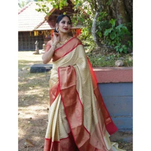 BSB233-SASYYYH-4016-BEIGE-Other1-1000x1000-1.webp Generic Women's Litchi silk Printed Saree With Unstitched Blouse (Beige)