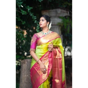 BSB233-SASYYYH-4018-GREEN-Other1-1000x1000-1.webp Generic Women's Litchi silk Printed Saree With Unstitched Blouse (Green)