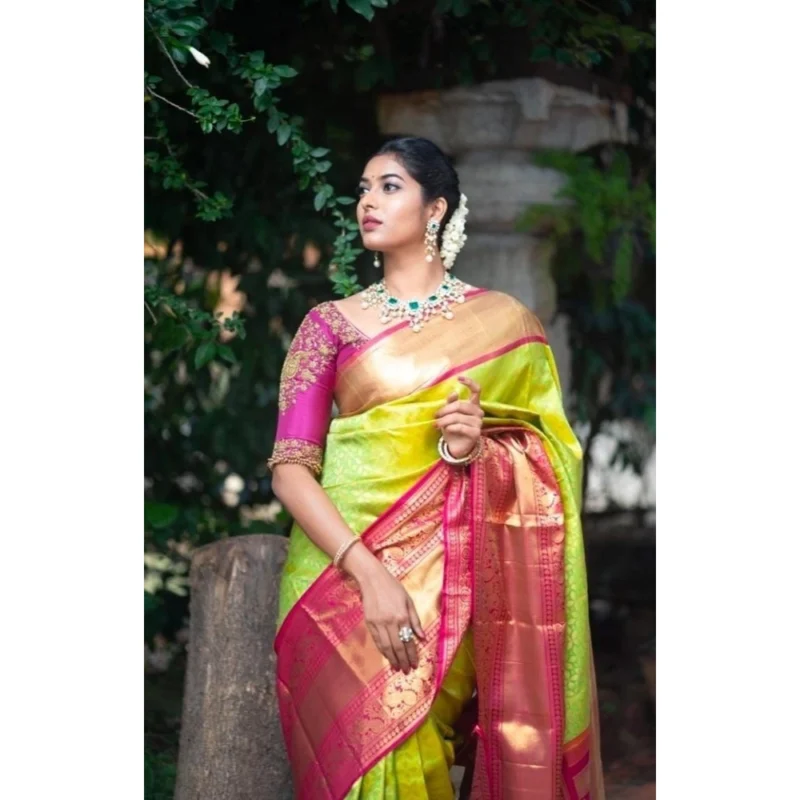 BSB233-SASYYYH-4018-GREEN-Other1-1000x1000-1.webp Generic Women's Litchi silk Printed Saree With Unstitched Blouse (Green)