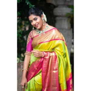 BSB233-SASYYYH-4018-GREEN-Other2-1000x1000-1.webp Generic Women's Litchi silk Printed Saree With Unstitched Blouse (Green)
