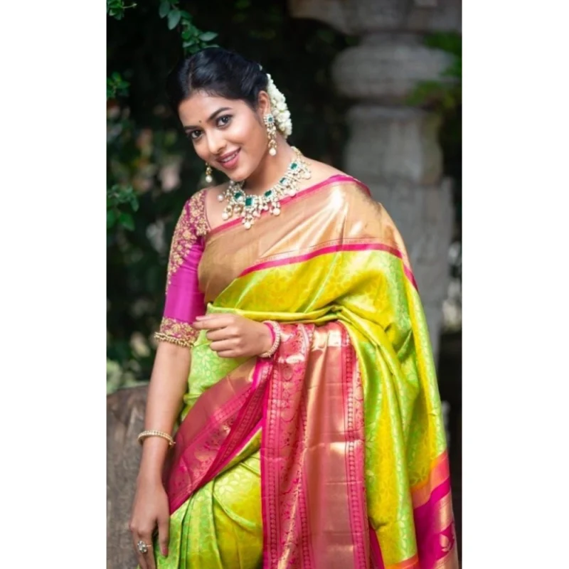 BSB233-SASYYYH-4018-GREEN-Other2-1000x1000-1.webp Generic Women's Litchi silk Printed Saree With Unstitched Blouse (Green)