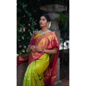 BSB233-SASYYYH-4018-GREEN-Other3-1000x1000-1.webp Generic Women's Litchi silk Printed Saree With Unstitched Blouse (Green)