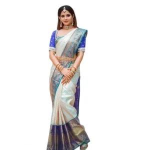 BSB233-SASYYYH-4026-OFFWHITE-Main-1000x1000-1.webp Generic Women's Litchi silk Printed Saree With Unstitched Blouse (Off White)