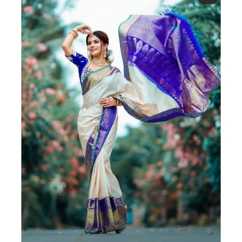 BSB233-SASYYYH-4026-OFFWHITE-Other1-1000x1000-1.webp Generic Women's Litchi silk Printed Saree With Unstitched Blouse (Off White)