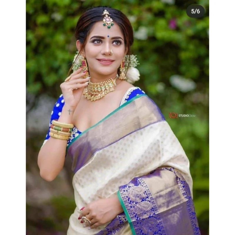 BSB233-SASYYYH-4026-OFFWHITE-Other2-1000x1000-1.webp Generic Women's Litchi silk Printed Saree With Unstitched Blouse (Off White)