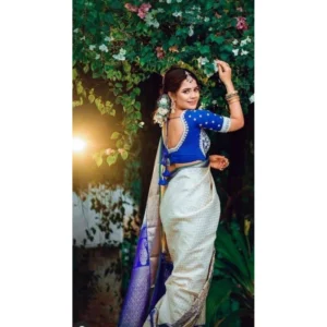BSB233-SASYYYH-4026-OFFWHITE-Other3-1000x1000-1.webp Generic Women's Litchi silk Printed Saree With Unstitched Blouse (Off White)