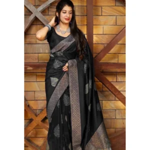 BSB233-SASYYYH-4027-BLACK-Other1-1000x1000-1.webp Generic Women's Litchi silk Printed Saree With Unstitched Blouse (Black)