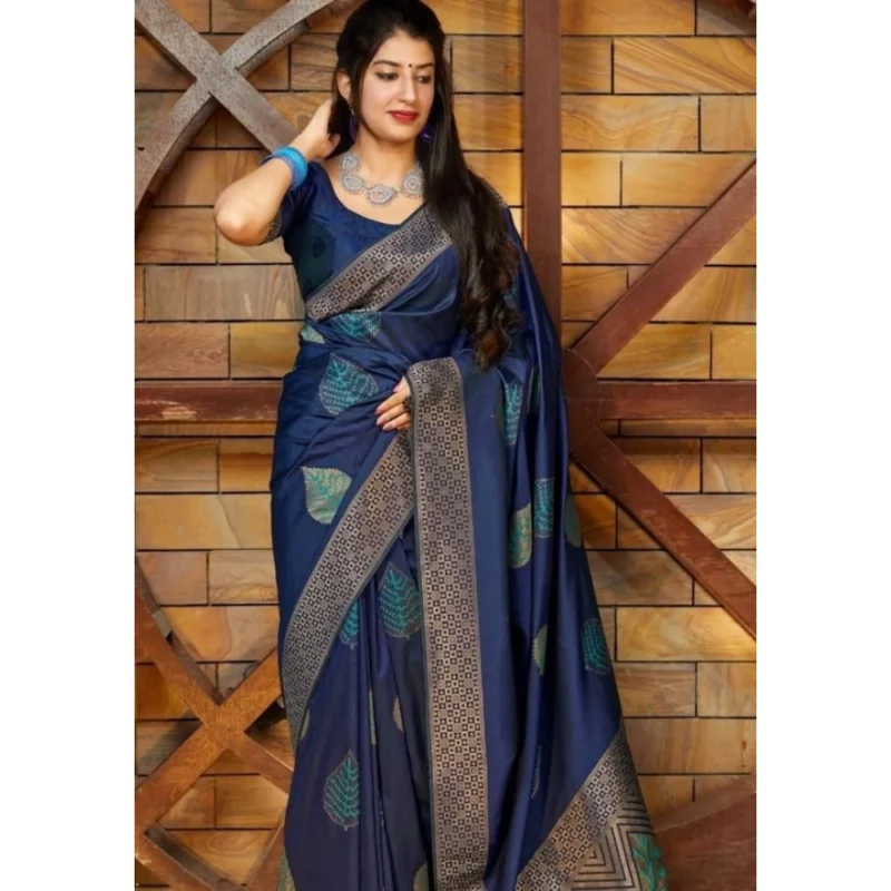 BSB233-SASYYYH-4027-BLUE-Other1-1000x1000-1.webp Generic Women's Litchi silk Printed Saree With Unstitched Blouse (Blue)