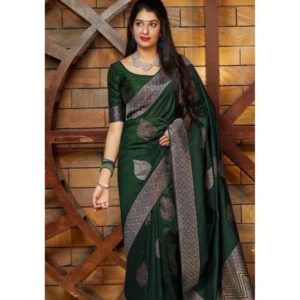 BSB233-SASYYYH-4027-GREEN-Main-1000x1000-1.webp Generic Women's Litchi silk Printed Saree With Unstitched Blouse (Green)