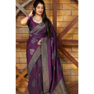 BSB233-SASYYYH-4027-PUR-Main-1000x1000-1.webp Generic Women's Litchi silk Printed Saree With Unstitched Blouse (Purple)