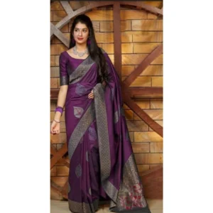 BSB233-SASYYYH-4027-PUR-Other1-1000x1000-1.webp Generic Women's Litchi silk Printed Saree With Unstitched Blouse (Purple)