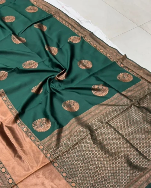 Generic Women's Litchi silk Printed Saree With Unstitched Blouse (Green)