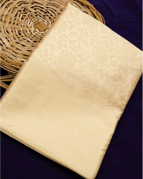 Generic Women's Litchi silk Printed Saree With Unstitched Blouse (Gold)