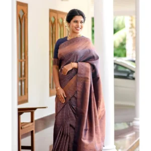 BSB233-SASYYYH-4045-NAVYBLUE-Main-1000x1000-1.webp Generic Women's Litchi silk Printed Saree With Unstitched Blouse (Navy Blue)