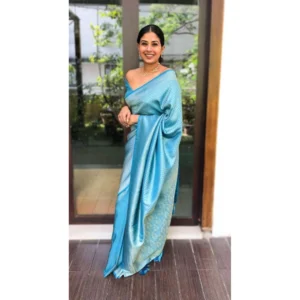 BSB233-SASYYYH-4049-SKYBLUE-Main-1000x1000-1.webp Generic Women's Litchi silk Printed Saree With Unstitched Blouse (Sky Blue)