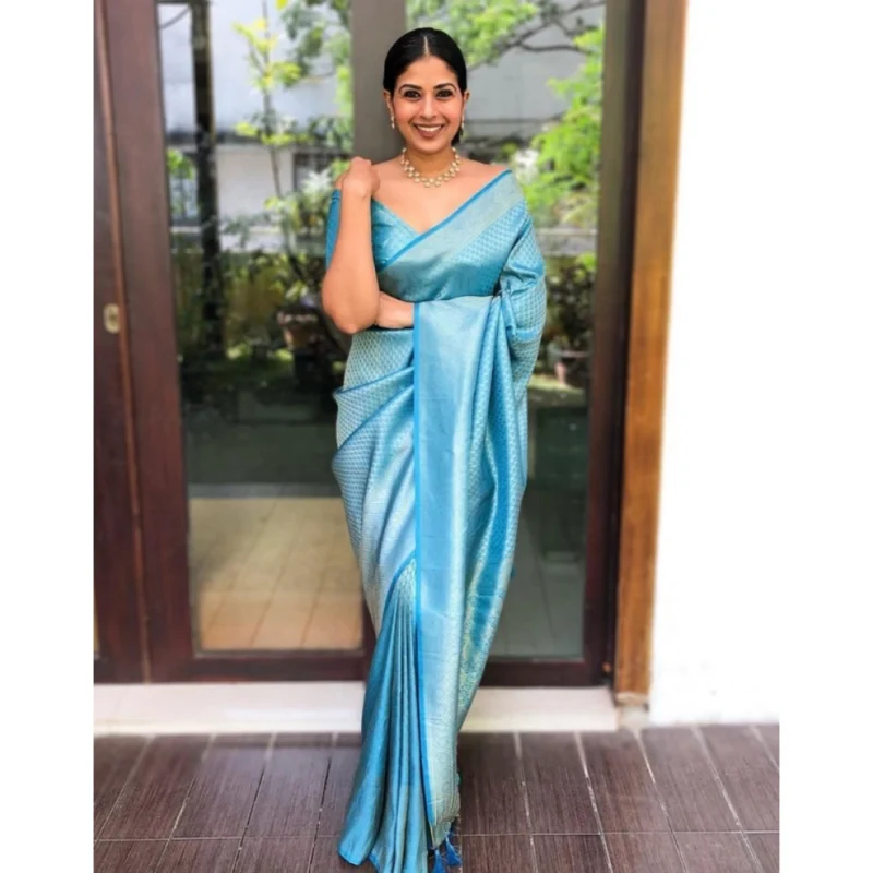 BSB233-SASYYYH-4049-SKYBLUE-Other1-1000x1000-1.webp Generic Women's Litchi silk Printed Saree With Unstitched Blouse (Sky Blue)