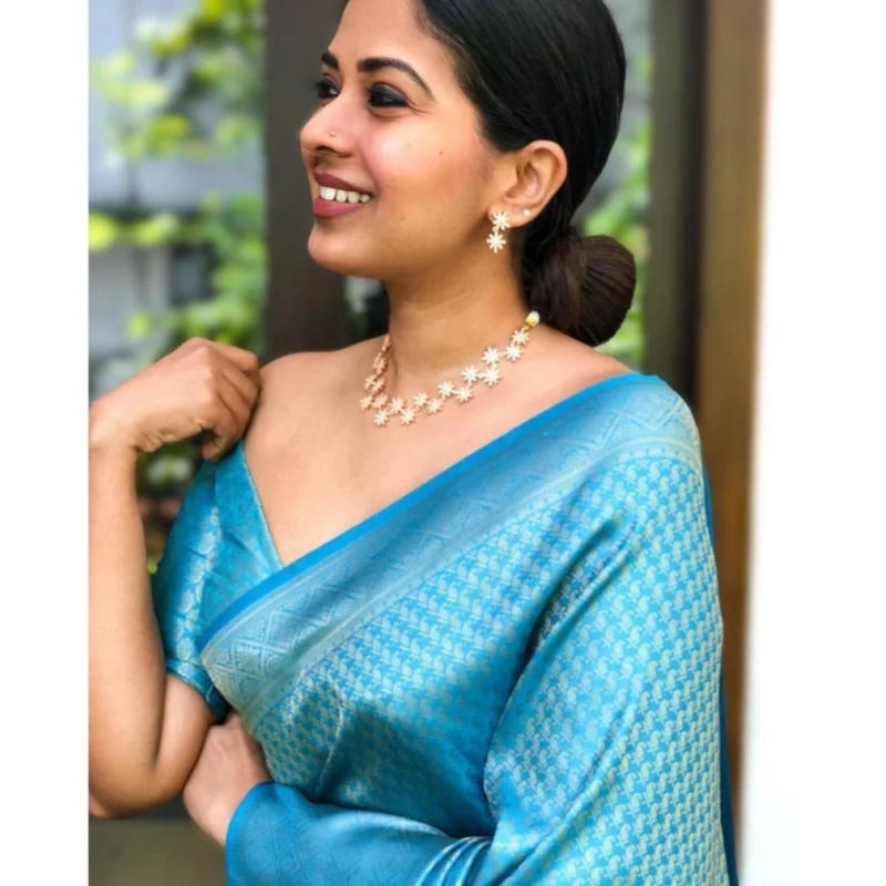 BSB233-SASYYYH-4049-SKYBLUE-Other2-1000x1000-1.webp Generic Women's Litchi silk Printed Saree With Unstitched Blouse (Sky Blue)