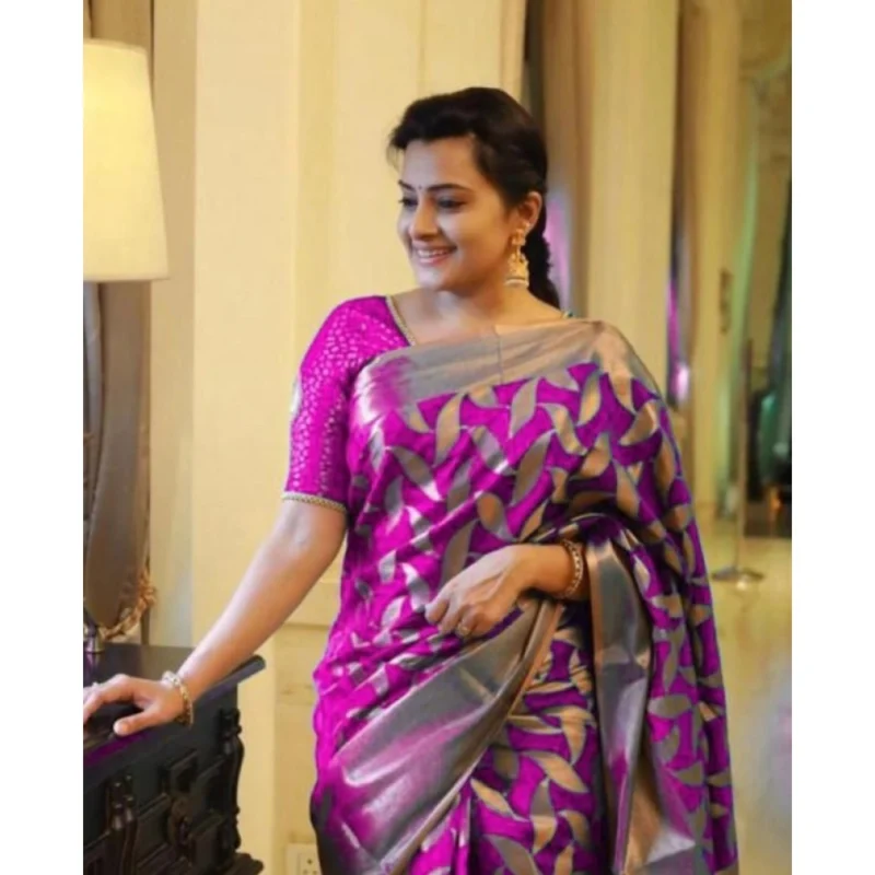 BSB233-SASYYYH-4057-PINK-Other1-1000x1000-1.webp Generic Women's Litchi silk Printed Saree With Unstitched Blouse (Pink)