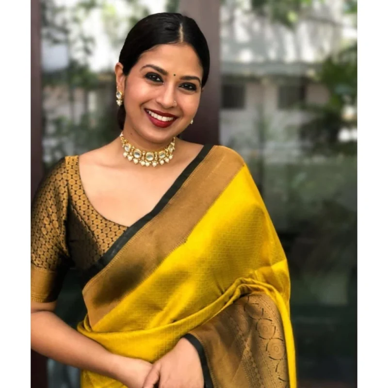 BSB233-SASYYYH-4060-YELLOW-Other1-1000x1000-1.webp Generic Women's Litchi silk Printed Saree With Unstitched Blouse (Yellow)
