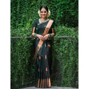 BSB233-SASYYYH-4066-GREEN-Main-1000x1000-1.webp Generic Women's Litchi silk Printed Saree With Unstitched Blouse (Green)