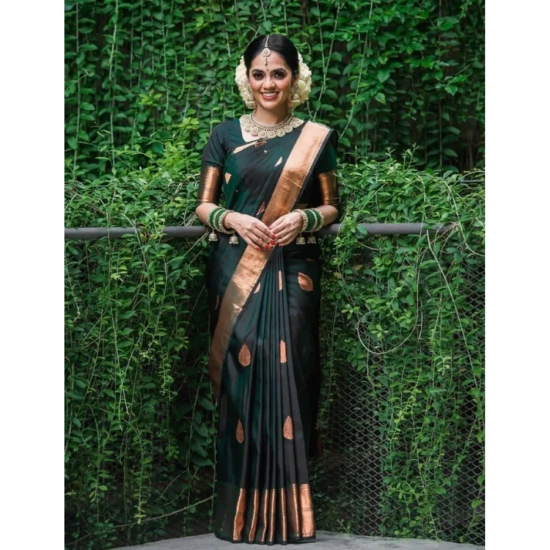 BSB233-SASYYYH-4066-GREEN-Main-1000x1000-1.webp Generic Women's Litchi silk Printed Saree With Unstitched Blouse (Green)
