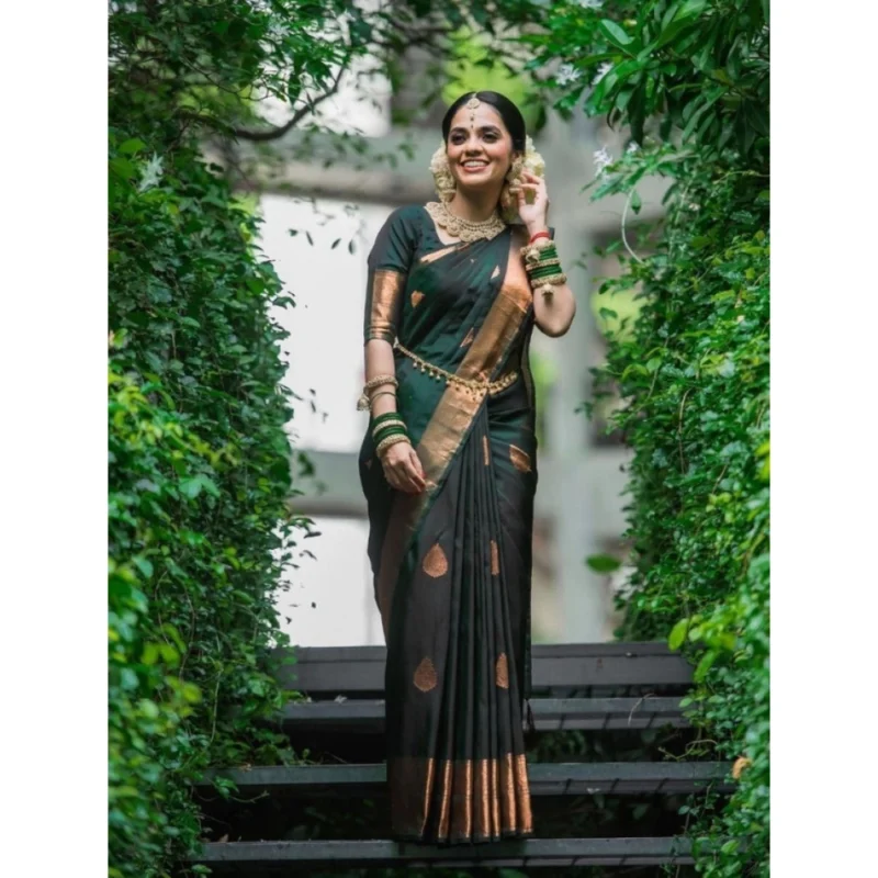 BSB233-SASYYYH-4066-GREEN-Other2-1000x1000-1.webp Generic Women's Litchi silk Printed Saree With Unstitched Blouse (Green)