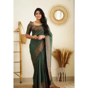 BSB233-SASYYYH-4068-GREEN-Main-1000x1000-1.webp Generic Women's Litchi silk Printed Saree With Unstitched Blouse (Green)