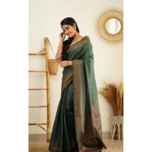 BSB233-SASYYYH-4068-GREEN-Other2-1000x1000-1.webp Generic Women's Litchi silk Printed Saree With Unstitched Blouse (Green)
