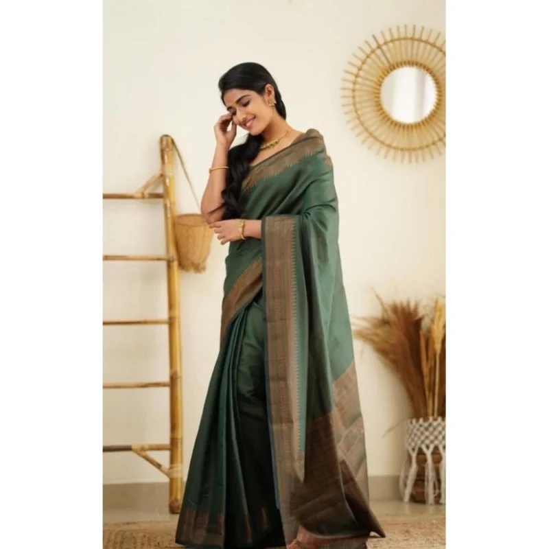BSB233-SASYYYH-4068-GREEN-Other2-1000x1000-1.webp Generic Women's Litchi silk Printed Saree With Unstitched Blouse (Green)