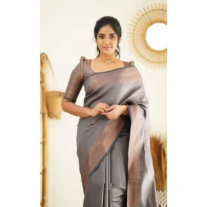 BSB233-SASYYYH-4068-GREY-Main-1000x1000-1.webp Generic Women's Litchi silk Printed Saree With Unstitched Blouse (Grey)