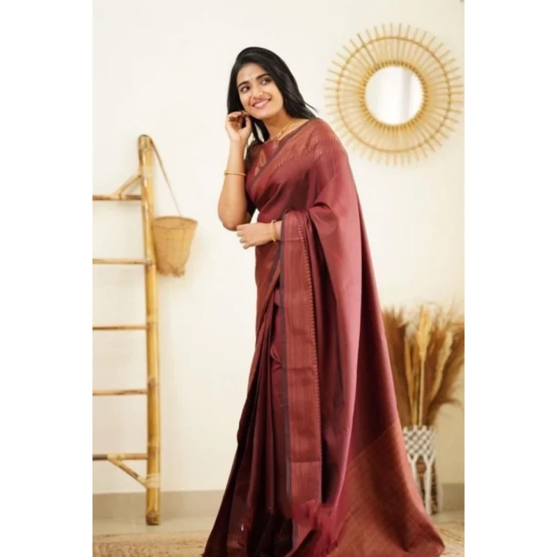 BSB233-SASYYYH-4068-MAROON-Other1-1000x1000-1.webp Generic Women's Litchi silk Printed Saree With Unstitched Blouse (Maroon)