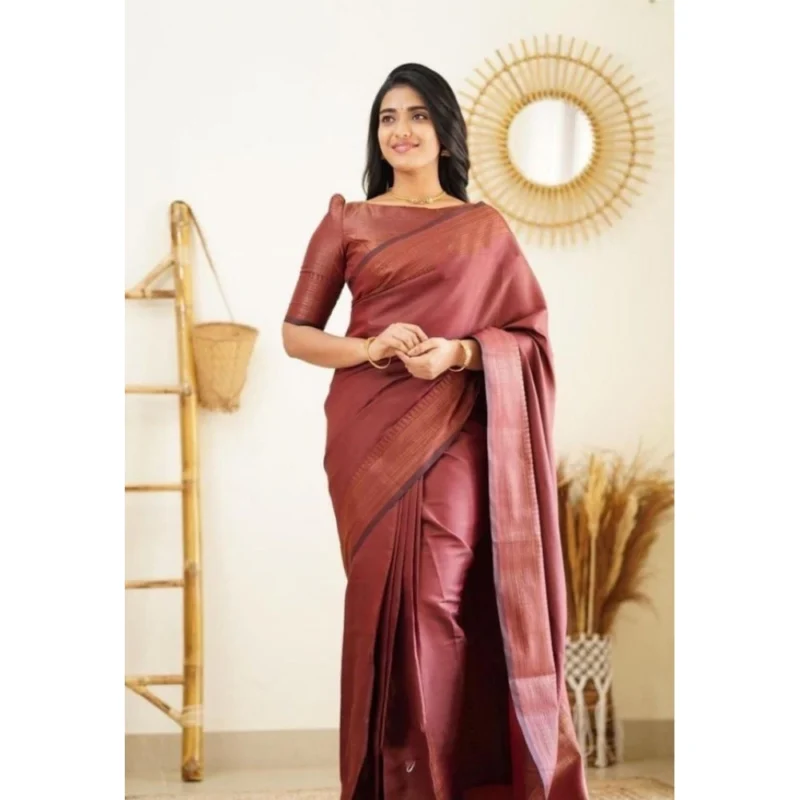 BSB233-SASYYYH-4068-MAROON-Other2-1000x1000-1.webp Generic Women's Litchi silk Printed Saree With Unstitched Blouse (Maroon)