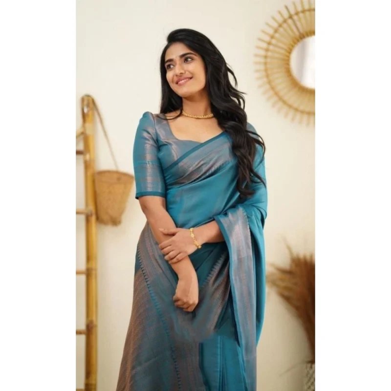 BSB233-SASYYYH-4068-RAMA-Other1-1000x1000-1.webp Generic Women's Litchi silk Printed Saree With Unstitched Blouse (Rama Blue)