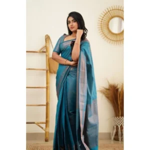 BSB233-SASYYYH-4068-RAMA-Other2-1000x1000-1.webp Generic Women's Litchi silk Printed Saree With Unstitched Blouse (Rama Blue)