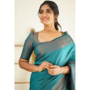 BSB233-SASYYYH-4068-RAMA-Other3-1000x1000-1.webp Generic Women's Litchi silk Printed Saree With Unstitched Blouse (Rama Blue)