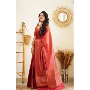 BSB233-SASYYYH-4068-RED-Main-1000x1000-1.webp Generic Women's Litchi silk Printed Saree With Unstitched Blouse (Red)