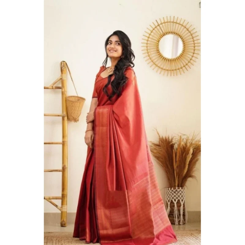 BSB233-SASYYYH-4068-RED-Main-1000x1000-1.webp Generic Women's Litchi silk Printed Saree With Unstitched Blouse (Red)