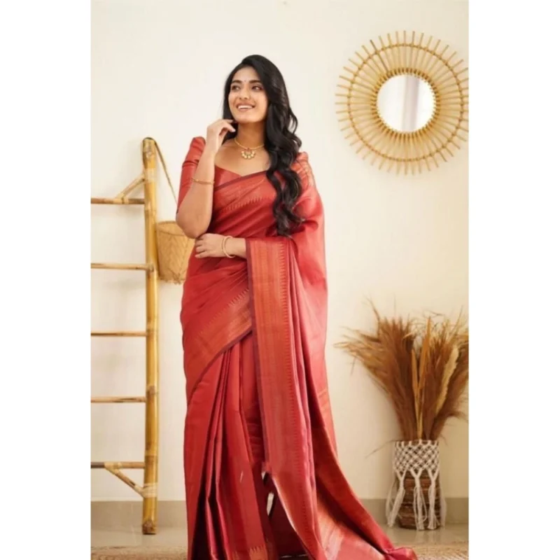 BSB233-SASYYYH-4068-RED-Other1-1000x1000-1.webp Generic Women's Litchi silk Printed Saree With Unstitched Blouse (Red)